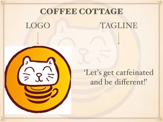 COFFEE COTTAGE 
LOGO TAGLINE 
‘Let's get catfeinated 
and be different!’ 
 