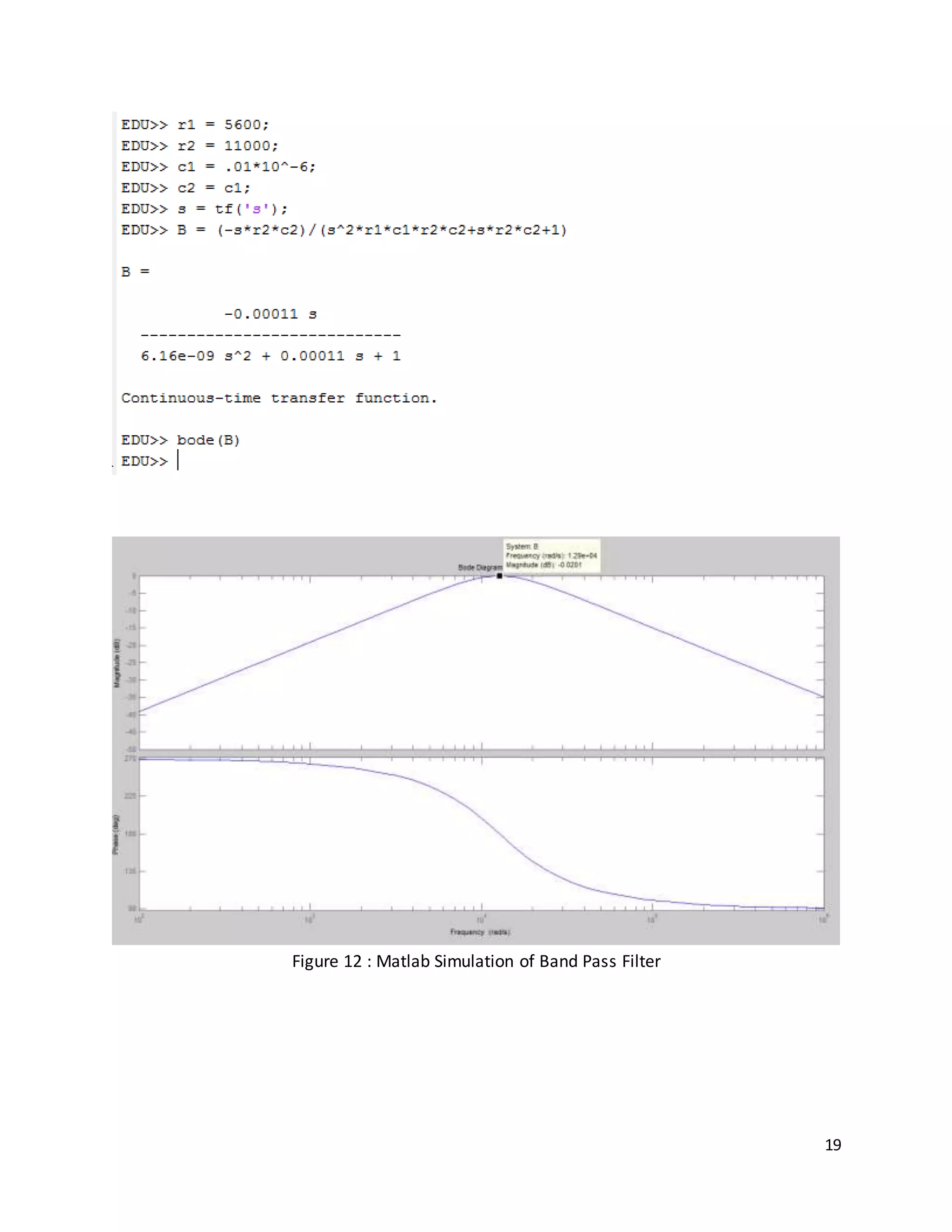 19
Figure 12 : Matlab Simulation of Band Pass Filter
 