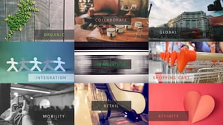 C O L L A B O R AT E
R E TA I L
I N N OVAT I O N
M O B I L I T Y
I N T E G R AT I O N S H O P P I N G C A R T
A F F I N I T Y
O R G A N I C
G LO B A L
 