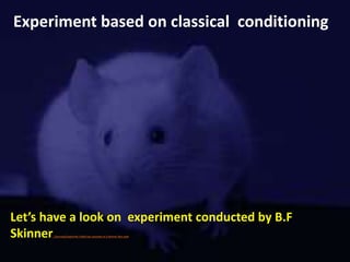 Experiment based on classical conditioning
Let’s have a look on experiment conducted by B.F
Skinner..learninghyperlink folderAn example of a Skinner Box.mp4
 