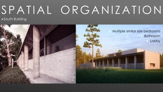  Multiple similar size bedrooms
 Bathroom
 Lobby
South Building
SPATIAL ORGANIZATION
 