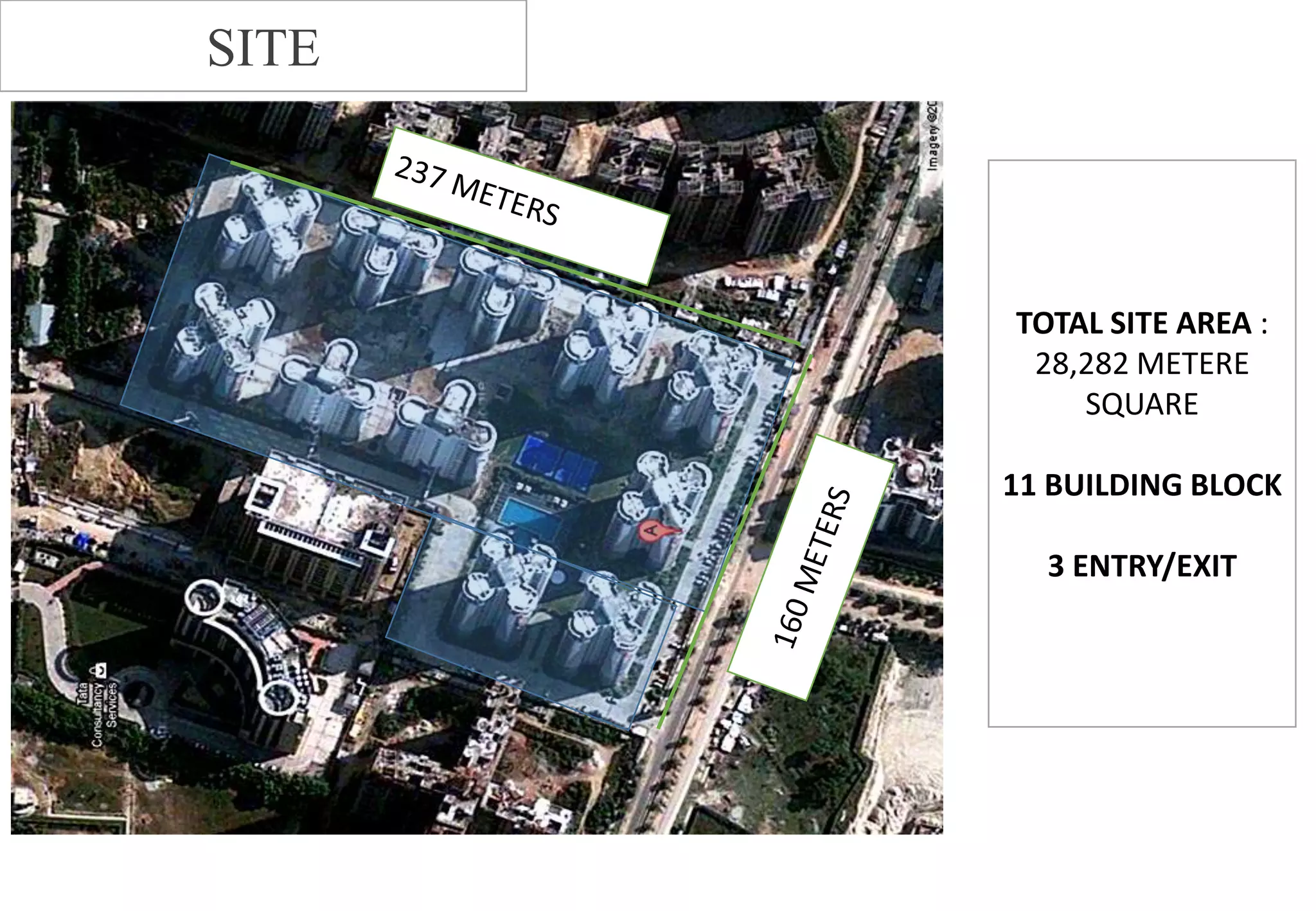 TOTAL SITE AREA :
28,282 METERE
SQUARE
11 BUILDING BLOCK
3 ENTRY/EXIT
SITE
 
