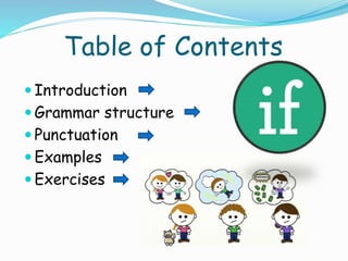 Table of Contents
 Introduction
 Grammar structure
 Punctuation
 Examples
 Exercises
 