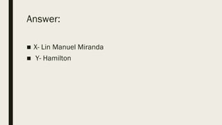 Answer:
■ X- Lin Manuel Miranda
■ Y- Hamilton
 
