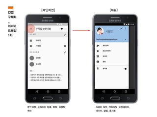 본인설정, 우리아이 등록, 알람, 설정창,
메뉴
사용자 설정, 게임시작, 보상데이터,
데이터, 알림, 휴지통
[메인화면] [메뉴]
컨셉
구체화
_
와이어
프레임
1차
 