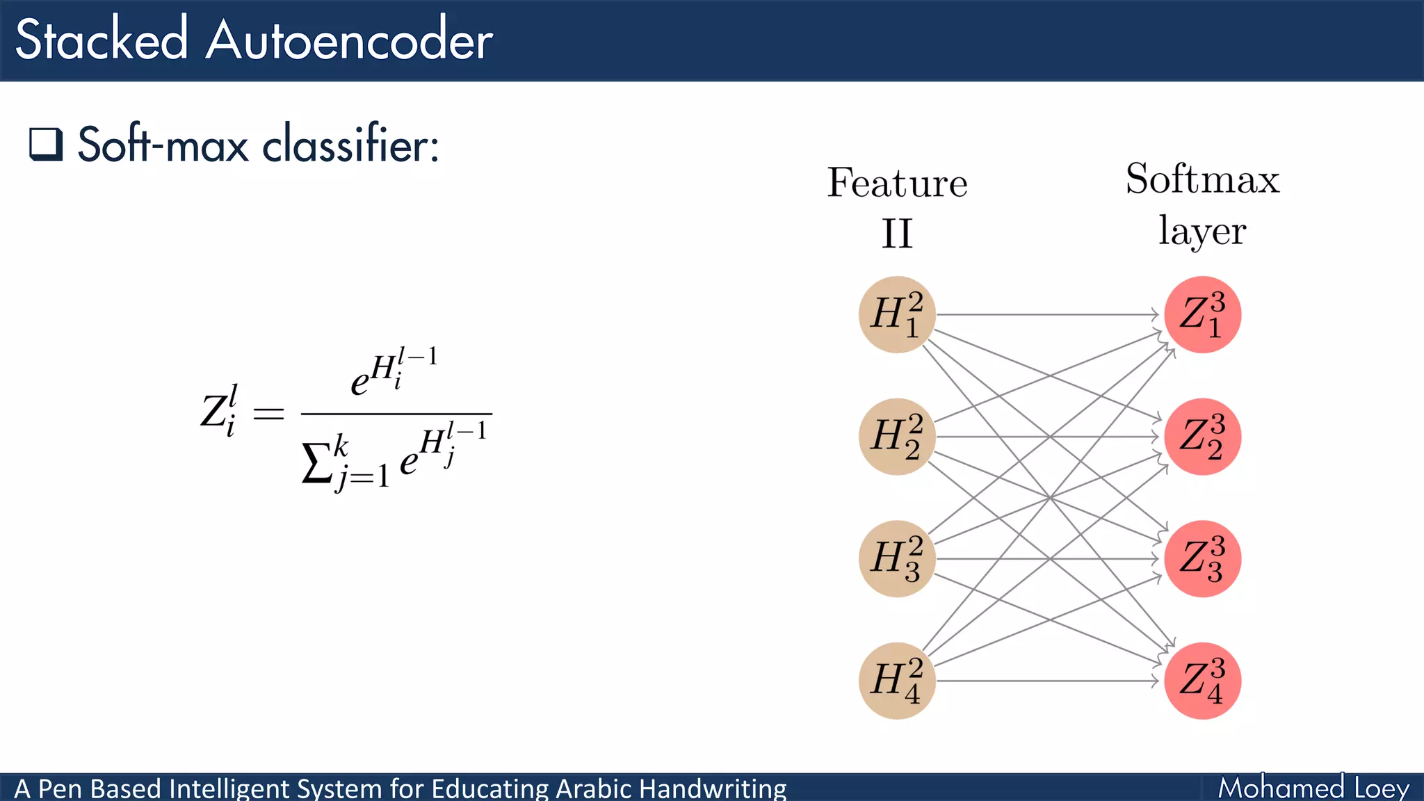 A Pen Based Intelligent System for Educating Arabic Handwriting
 Soft-max classifier:
 