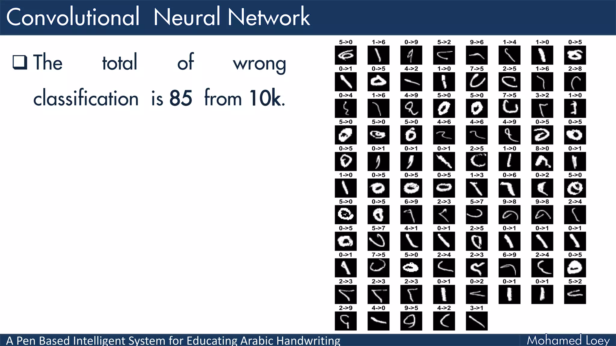 A Pen Based Intelligent System for Educating Arabic Handwriting
 The total of wrong
classification is 85 from 10k.
 