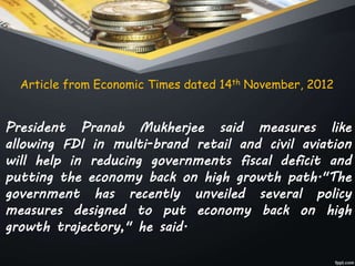 Article from Economic Times dated 14th November, 2012
 