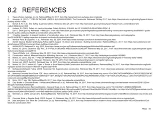 8.2 REFERENCES
1.	 Types of door materials. (n.d.). Retrieved May 20, 2017, from http://www.build.com.au/types-door-materials
2.	 Anupoju, S. (2017). TYPES OF DOORS USED IN BUILDING WORKS. The Constructor. Retrieved 24 May 2017, from https://theconstructor.org/building/types-of-doors-
building-works/11898/
3.	 Manaf, S. R. (n.d.). Site Safety Supervisor (SSS). Retrieved May 24, 2017, from http://www.dosh.gov.my/index.php/en/?option=com_content&view=arti-
cle&id=584&Itemid=608
4.	 Hudson, R. (2003). Safety on construction sites. Safety At Work, 819-849. doi:10.1016/b978-0-08-047429-8.50041-9
5.	 (2017). Dosh.gov.my. Retrieved 14 May 2017, from http://www.dosh.gov.my/index.php/en/legislation/guidelines/building-construction-engineering-work/669-01-guide-
lines-for-public-safety-and-health-at-construction-sites-2007/file
6.	 12 safety inspectors to inspect hundreds of construction sites. (n.d.). Retrieved May 19, 2017, from http://www.freemalaysiatoday.com/category/na-
tion/2016/08/30/12-safety-inspectors-to-inspect-hundreds-of-construction-sites/
7.	 Window Parts & Diagrams. (n.d.). Retrieved May 20, 2017, from https://www.hometips.com/how-it-works/window-parts.html
8.	 Ashish Vasava, Student at Studying Follow. (2015, August 18). Doors and windows - Building Construction. Retrieved May 24, 2017, from https://www.slideshare.net/
ashishvasava1995/doors-and-windows-building-construction
9.	 ANON(2017). Retrieved 14 May 2017, from https://www.bca.gov.sg/Professionals/Iquas/gpgs/AWindow/AWInstallation.pdf
10.	 Mishra, G. (2016, December 02). WALLS- TYPES, FEATURES AND DESIGN CONCEPT. Retrieved May 20, 2017, from https://theconstructor.org/building/walls-types-
features-and-design-concept/819/
11.	 Types of Walls. (n.d.). Retrieved May 19, 2017, from http://www.understandconstruction.com/walls.html
12.	 Construction Method, Material Selection & Building Services. (n.d.). Retrieved May 17, 2017, from http://slideplayer.com/slide/1421890/
13.	 Mishra, G. (2015, July 08). TYPES OF MASONRY WALLS. Retrieved May 19, 2017, from https://theconstructor.org/building/types-of-masonry-walls/10800/
14.	 D. (n.d.). Masonry Terms / Glossary. Retrieved May 19, 2017, from http://www.tuckpointingmasonry.com/gallery/glossary
15.	 Mortar joint. (2017, April 22). Retrieved May 18, 2017, from https://en.wikipedia.org/wiki/Mortar_joint
16.	 Mishra, G. (2017, March 04). Types of Bonds in Brick Masonry Wall Construction and their Applications. Retrieved May 20, 2017, from https://theconstructor.org/build-
ing/types-bonds-brick-masonry-flemish-english-wall/11616/
17.	 Mohdasrimohdhasim Follow. (2013, November 12). Superstructure construction. Retrieved May 19, 2017, from https://www.slideshare.net/mohdasrimohdhasim/super-
structure-construction
18.	 Masonry Concrete Brick Stone PDF - bizzy.calibe.info. (n.d.). Retrieved May 19, 2017, from http://www.bing.com/cr?IG=C9AC74EDA9A742B5A1C4153C2B23C00F&C
ID=2A1450094E08658810885A854F0E64C6&rd=1&h=_BU8gTCY5rEGRGHdIqrO036dPkCHQyAWA6dSk8rUns0&v=1&r=http%3a%2f%2fbizzy.calibe.info%2fmasonry-con-
crete-brick-stone.pdf&p=DevEx,5032.1
19.	 Brick. (2017, May 14). Retrieved May 20, 2017, from https://en.wikipedia.org/wiki/Brick
20.	 Clay Bricks vs Concrete Bricks – What is the Difference? (n.d.). Retrieved May 24, 2017, from http://www.johnirwinchicago.com/real-estate-resources/2016/12/2/rm-
l64qpph7utw93rz6uhubhbteylth
21.	 Engineering Services Technical Bulletin - General Shale. (n.d.). Retrieved May 21, 2017, from https://www.bing.com/cr?IG=03ED02144DB84C2BA84A5B-
B8E262160C&CID=0ECF8C63FC6C6FB529C186EFFD6A6E9E&rd=1&h=grfmuvaMHTjcq5zxwUYNceZMolQK1fiFcrfb3Tofoz4&v=1&r=https%3a%2f%2fgeneralshale.com%-
2fresources%2ffile%2f54638107-31be-4bf5-9a6d-ebc42523cefd.pdf&p=DevEx,5036.1
22.	 Members, G. (1970, January 01). Building Materials. Retrieved May 19, 2017, from http://buildingmaterialslllw.blogspot.my/2012/03/difference-between-clay-bricks-and.
html
23.	 Concrete Brick vs Regular Brick. (2010, August 10). Retrieved May 18, 2017, from http://www.doityourself.com/stry/concrete-brick-vs-regular-brick
24.	 [Hot Item] Brick Coil Mesh for Construction. (n.d.). Retrieved May 22, 2017, from http://hrdwiremesh.en.made-in-china.com/product/KeSmFiIACvrf/China-Brick-Coil-
Mesh-for-Construction.html
PAGE 49
 