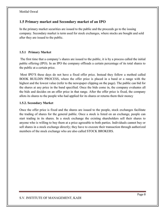 Project Report On Ipo Project Report On Ipo