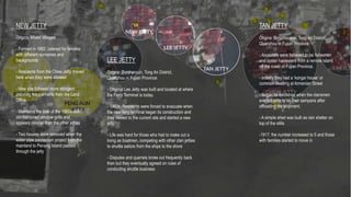 NEW JETTY
Origins: Mixed Villages
- Formed in 1962; catered for families
with different surnames and
backgrounds
- Residents from the Chew Jetty moved
here when they were allowed
- New site followed more stringent
planning requirements from the Land
Office
- Maintains the look of the 1960s with
old-fashioned window grills and
appears cleaner than the other jetties
- Two houses were removed when the
water pipe connection project from the
mainland to Penang Island passed
through the jetty
LEE JETTY
Origins: Duishancun, Tong An District,
Quanzhou in Fujian Province
- Original Lee Jetty was built and located at where
the Ferry Terminal is today.
- 1960s: Residents were forced to evacuate when
the new ferry terminal began its construction and
they moved to the current site and started a new
jetty.
- Life was hard for those who had to make out a
living as boatmen, competing with other clan jetties
to shuttle sailors from the ships to the shore
- Disputes and quarrels broke out frequently back
then but they eventually agreed on rules of
conducting shuttle business
TAN JETTY
Origins: Bingzhoushe, Tong An District,
Quanzhou in Fujian Province
- Ancestors were believed to be fishermen
and oyster harvesters from a remote island
off the coast of Fujian Province.
- Initially they had a ‘kongsi house’ or
common dwelling at Armenian Street
- Began its existence when the clansmen
erected stilts to tie their sampans after
offloading the shipment.
- A simple shed was built as rain shelter on
top of the stilts
-1917: the number increased to 5 and those
with families started to move in
 
