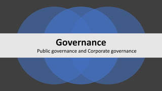 Governance
Public governance and Corporate governance
 
