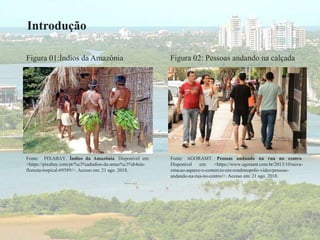 Introdução
Figura 01:Índios da Amazônia Figura 02: Pessoas andando na calçada
Fonte: PIXABAY. Índios da Amazônia. Disponível em:
<https://pixabay.com/pt/%c3%adndios-da-amaz%c3%b4nia-
floresta-tropical-69589/>. Acesso em: 21 ago. 2018.
Fonte: AGORAMT. Pessoas andando na rua no centro.
Disponível em: <https://www.agoramt.com.br/2013/10/nova-
estacao-aquece-o-comercio-em-rondonopolis-video/pessoas-
andando-na-rua-no-centro/>. Acesso em: 21 ago. 2018.
 