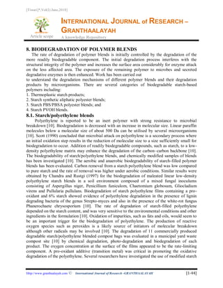RECENT DEVELOPMENT OF BIODEGRADATION TECHNIQUES OF POLYMER | PDF