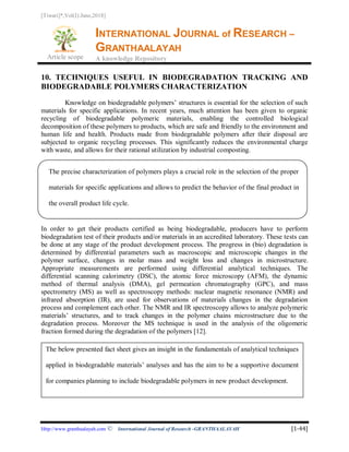 RECENT DEVELOPMENT OF BIODEGRADATION TECHNIQUES OF POLYMER | PDF