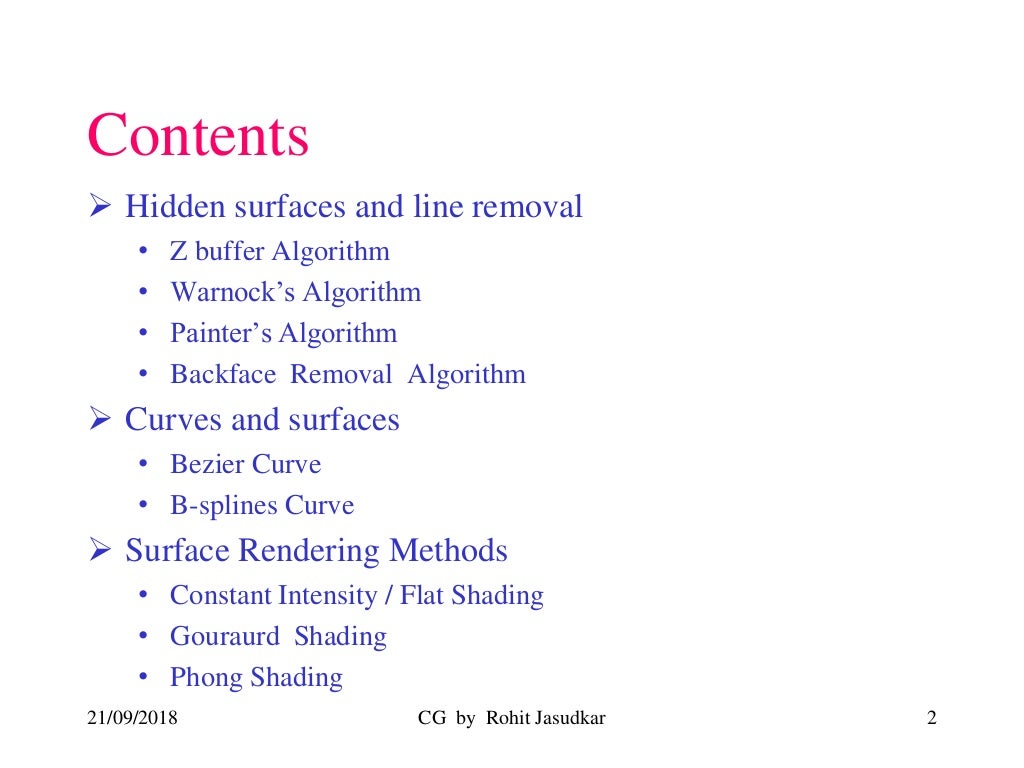 Computer Graphics (Hidden surfaces and line removal, Curves and surfa…