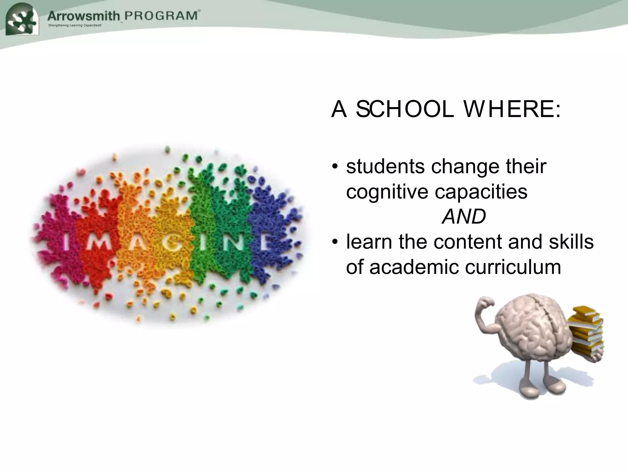 Strengthening Learning Capacities®
A SCHOOL WHERE:
• students change their
cognitive capacities
AND
• learn the content and skills
of academic curriculum
 