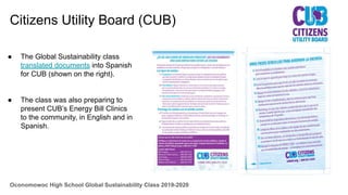 Citizens Utility Board (CUB)
Oconomowoc High School Global Sustainability Class 2019-2020
● The Global Sustainability class
translated documents into Spanish
for CUB (shown on the right).
● The class was also preparing to
present CUB’s Energy Bill Clinics
to the community, in English and in
Spanish.
 