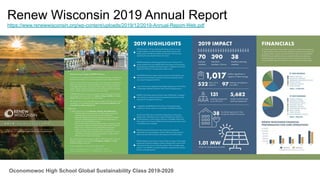 Renew Wisconsin 2019 Annual Report
https://www.renewwisconsin.org/wp-content/uploads/2019/12/2019-Annual-Report-Web.pdf
Oconomowoc High School Global Sustainability Class 2019-2020
 