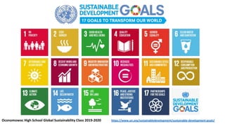 Oconomowoc High School Global Sustainability Class 2019-2020 https://www.un.org/sustainabledevelopment/sustainable-development-goals/
 