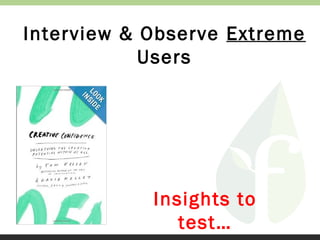 Interview & Observe Extreme
Users

Insights to
test…

 