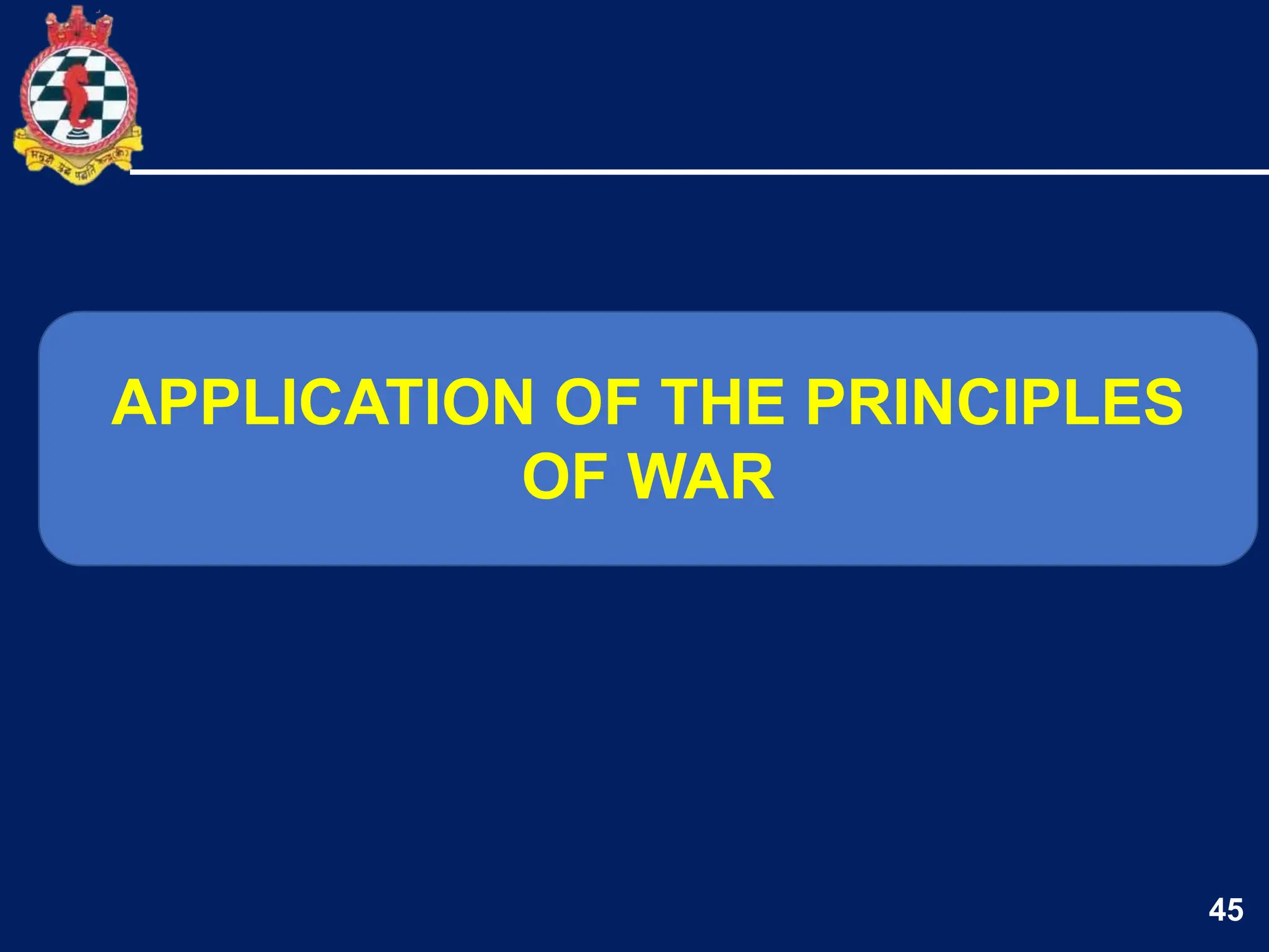 45
APPLICATION OF THE PRINCIPLES
OF WAR
 