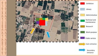 ‫ق‬
‫ر‬
‫ي‬
‫ة‬
‫ا‬
‫ل‬
‫ش‬
‫م‬
‫س‬
‫ا‬
‫ل‬
‫ا‬
‫ث‬
‫ر‬
‫ي‬
‫ه‬
‫ق‬
‫ر‬
‫ي‬
‫ة‬
‫ا‬
‫ل‬
‫ش‬
‫م‬
‫س‬
‫ا‬
‫ل‬
‫ا‬
‫ث‬
‫ر‬
‫ي‬
‫ه‬
Exhibition
Library
Administrative
Technical and
maintenance
Research
Multi-purpose
Public service
main entrance
Secondary
entrance
 