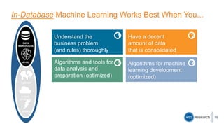 In-Database Machine Learning Works Best When You...
19
Understand the
business problem
(and rules) thoroughly
Have a decen...