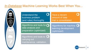 In-Database Machine Learning Works Best When You...
20
Understand the
business problem
(and rules) thoroughly
Have a decen...