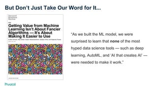 But Don’t Just Take Our Word for It...
“As we built the ML model, we were
surprised to learn that none of the most
hyped d...