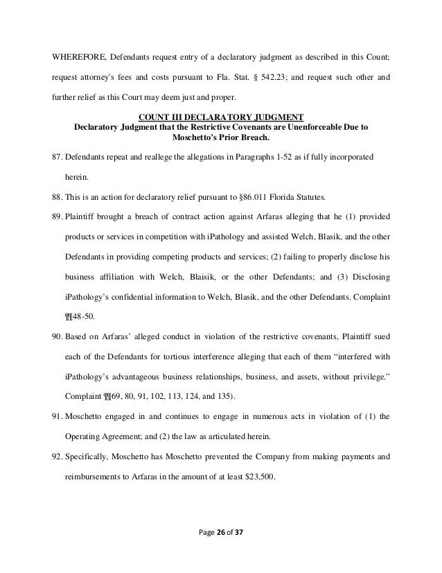 Answer Counterclaims Third Party Claims Non Compete