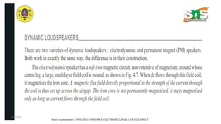 2/7/2024
Basic Loudspeaker /19ECO301 CONSUMER ELECTRONICS/RAJA S AP/ECE/SNSCT
 