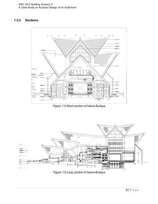 ARC 3413 Building Science 2
A Case Study on Acoustic Design of an Auditorium
8 | P a g e
1.3.2 Sections
Figure 1.5 Short section of Istana Budaya
Figure 1.6 Long section of Istana Budaya
 