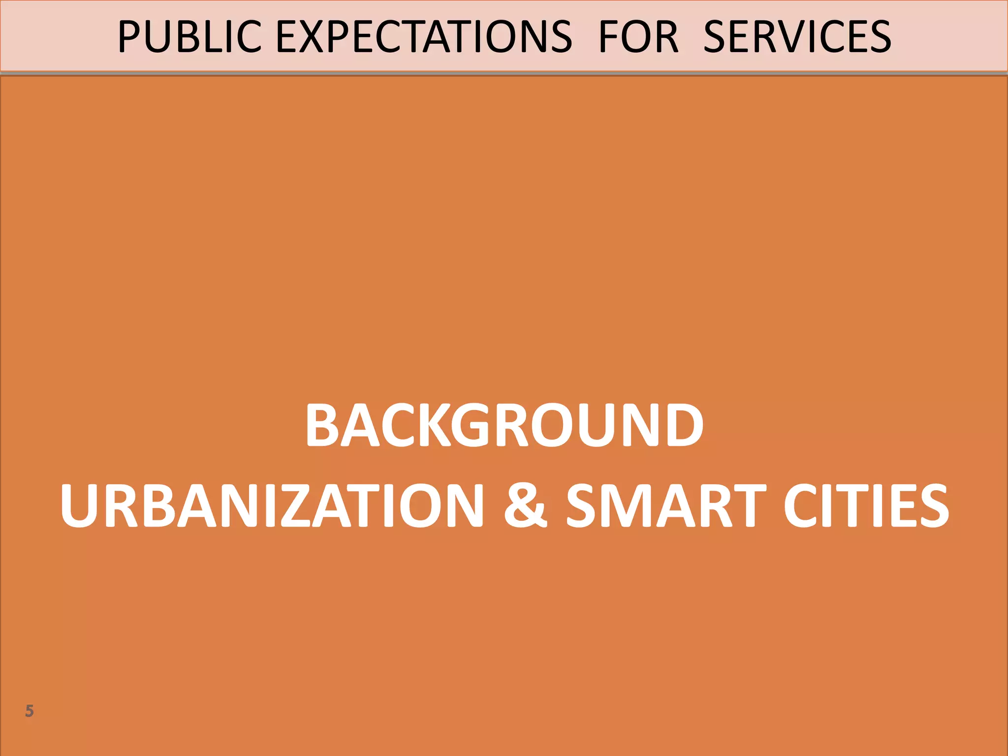 PUBLIC EXPECTATIONS FOR SERVICES
BACKGROUND
URBANIZATION & SMART CITIES
5
 