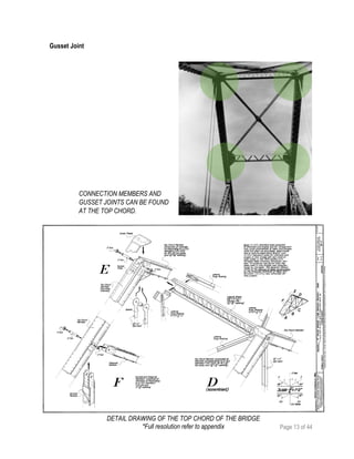 Page 13 of 44
Gusset Joint
CONNECTION MEMBERS AND
GUSSET JOINTS CAN BE FOUND
AT THE TOP CHORD.
DETAIL DRAWING OF THE TOP CHORD OF THE BRIDGE
*Full resolution refer to appendix
 