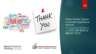 Pattie Grimm, Senior
Customer Experience
Advisor
Pattiegrimm@live.co
m (425) 289 6619 or
888.857.9722
29
 