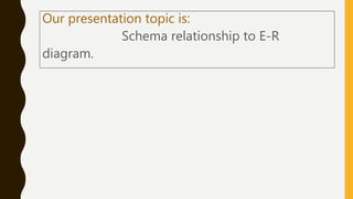 Our presentation topic is:
Schema relationship to E-R
diagram.
 