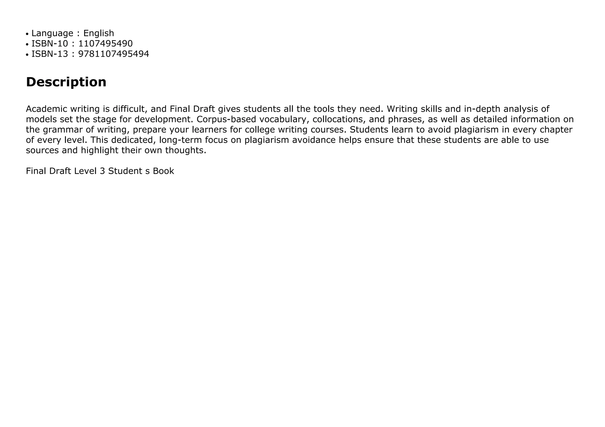 Final Draft Level 3 Student s Book PPT