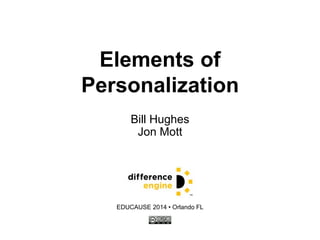 Elements of 
Personalization 
Bill Hughes 
Jon Mott 
EDUCAUSE 2014 • Orlando FL 
 