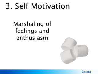 3. Self Motivation
Marshaling of
feelings and
enthusiasm
 