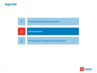 Agenda 
7 
1 Fidelity Worldwide Investment 
2 Marktoverzicht 
3 FF European Growth Fund A Acc Eur 
 