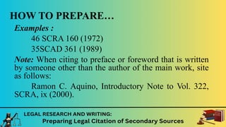 Scra Example Legal Research & Writing: Citing Secondary Sources | PPTX