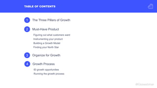1 The Three Pillars of Growth
Figuring out what customers want 
Instrumenting your product 
Building a Growth Model 
Findi...