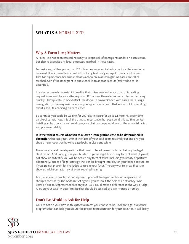 sjbs guide to immigration law part i form i 213