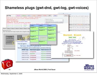 Shameless plugs (gwt-dnd, gwt-log, gwt-voices)




          69                   JBoss World 2009 | Fred Sauer

Wednesday...
