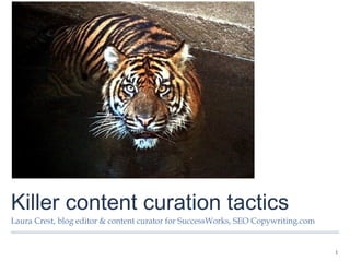 Killer content curation tactics
Laura Crest, blog editor & content curator for SuccessWorks, SEO Copywriting.com


                                                                                   1
 