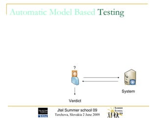 Automatic Model Based  Testing Verdict System ? Jtel Summer school 09 Terchova, Slovakia 2 June 2009 