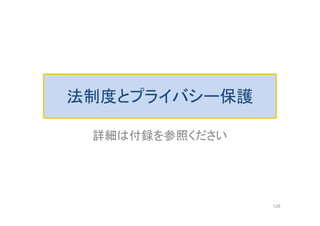 法制度とプライバシー保護
詳細は付録を参照ください
128
 