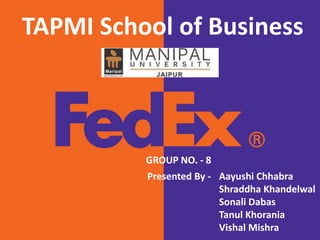 Presented By - Aayushi Chhabra
Shraddha Khandelwal
Sonali Dabas
Tanul Khorania
Vishal Mishra
TAPMI School of Business
GROUP NO. - 8
 