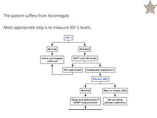 The patient suffers from Acromegaly
Most appropriate step is to measure IGF-1 levels.
 